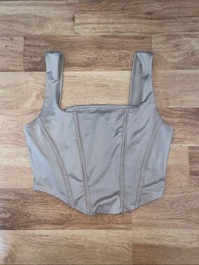 Fashion Nova Taupe Satin-Look Corset Top